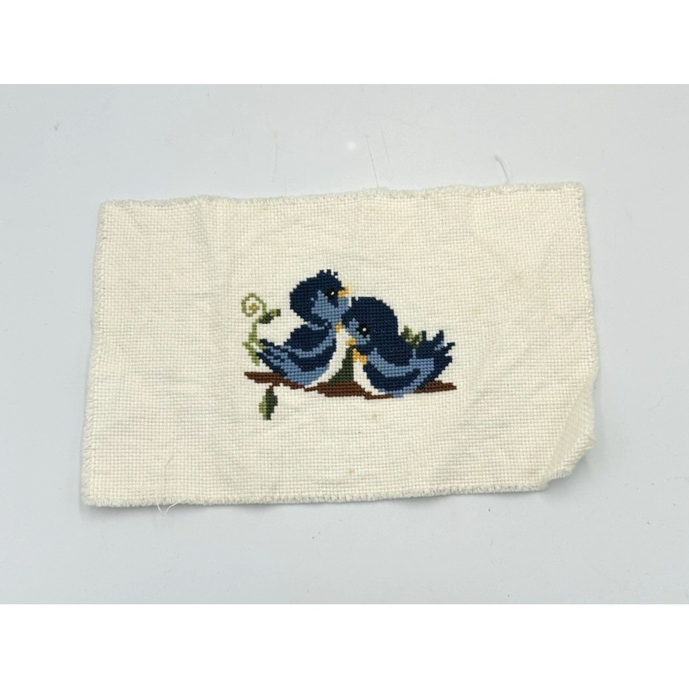 Vtg Handmade Needlepoint Bluebirds Cottage Core Granny Core Country Unframed